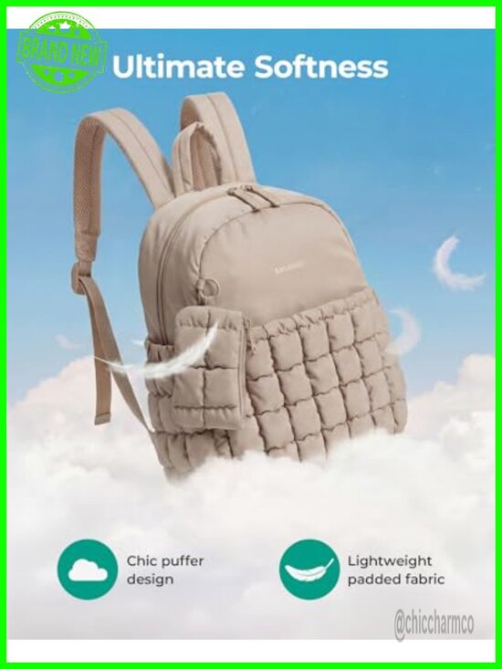 2-in-1 Puffy Quilted Mini Backpack for Women, Lightweight Water-Resistant main image 4